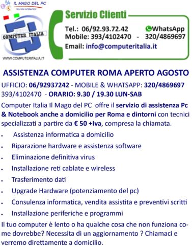 ASSISTENZA COMPUTER ROMA APERTO AGOSTO