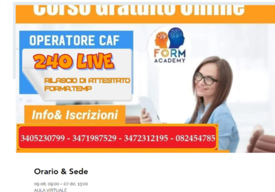 CORSO DI FORMAZIONE GRATUITO OPERATORE CAF ONLINE